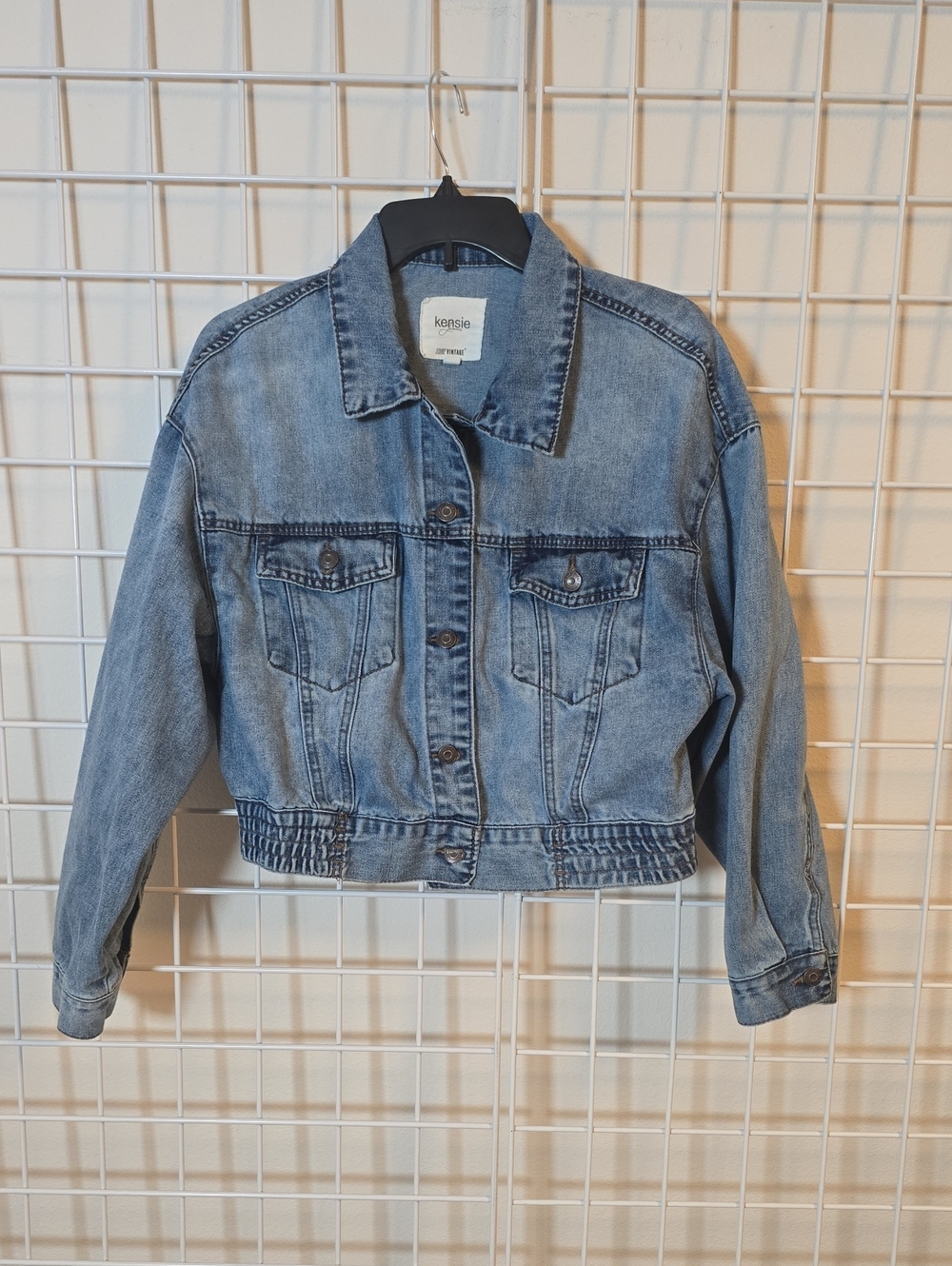 kensie Washed Blue Cropped Denim Vintage Style Jacket Size Large